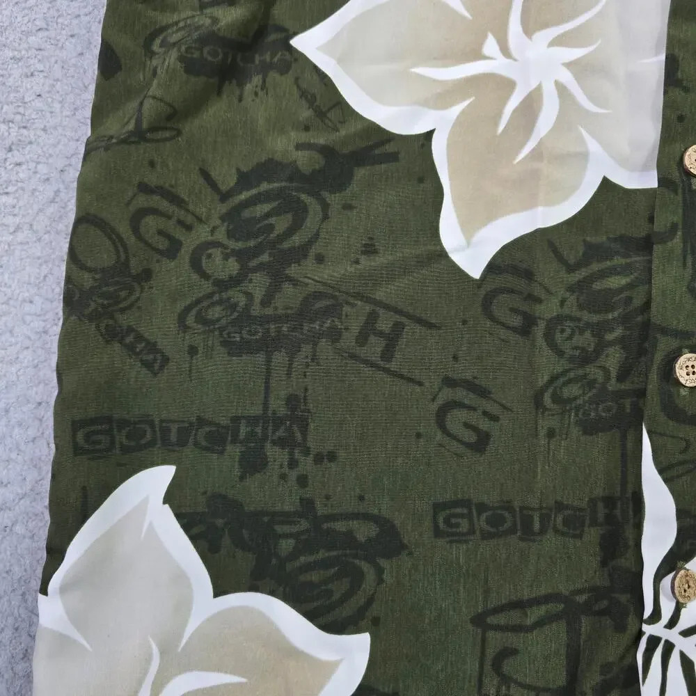 Gotcha Hawaiian‎ Button Front Shirt Men L (Medium) Green Tropical Surf Skater - Picture 4 of 10